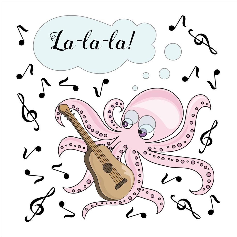 Musik- Tintenfisch Karikatur unter Wasser Vektor Illustration einstellen