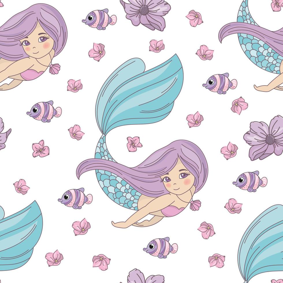 Meerjungfrau Prinzessin Meer Mädchen nahtlos Muster Vektor Illustration