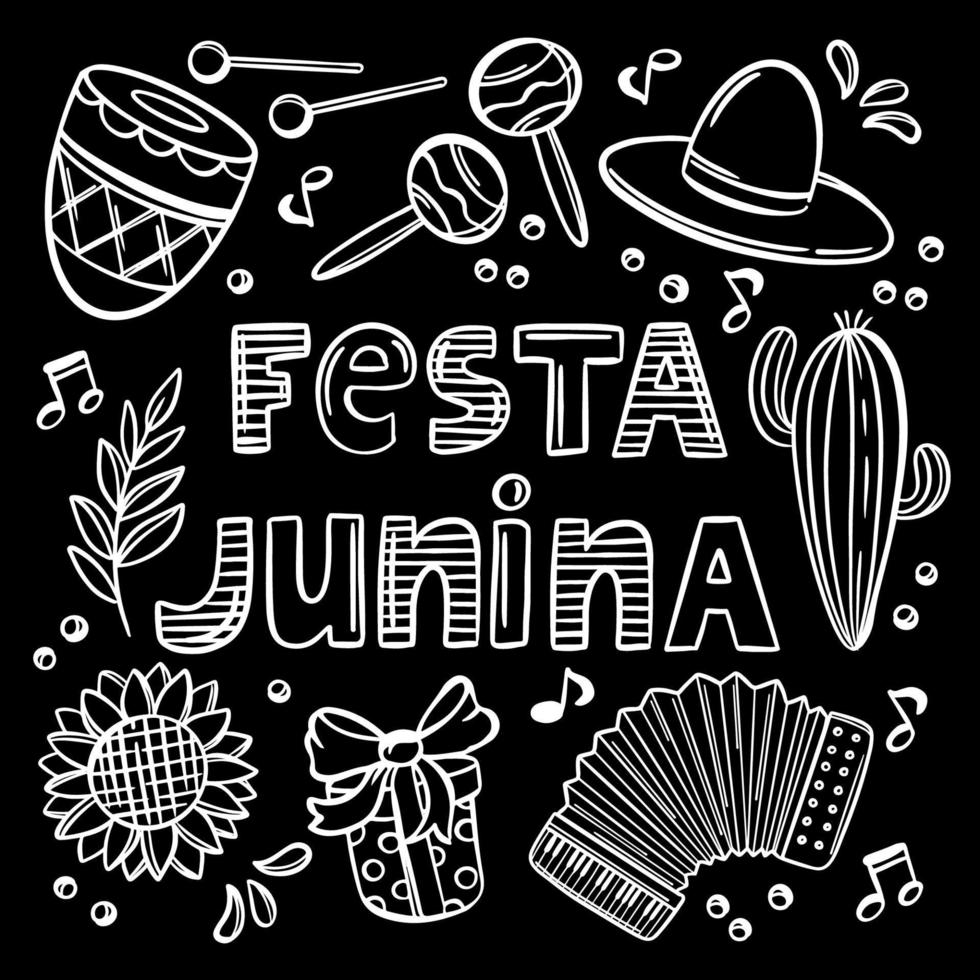 festa junina svartvit Brasilien Semester vektor text baner