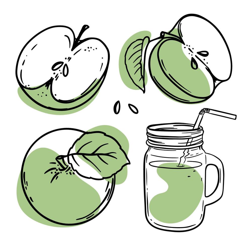 grön äpple juice färsk smoothie vektor illustration uppsättning