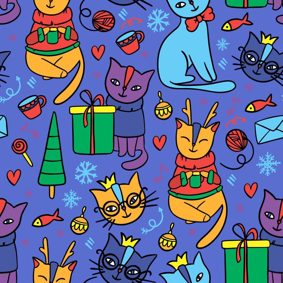 fröhlich Weihnachten Katze nahtlos Muster Vektor Illustration