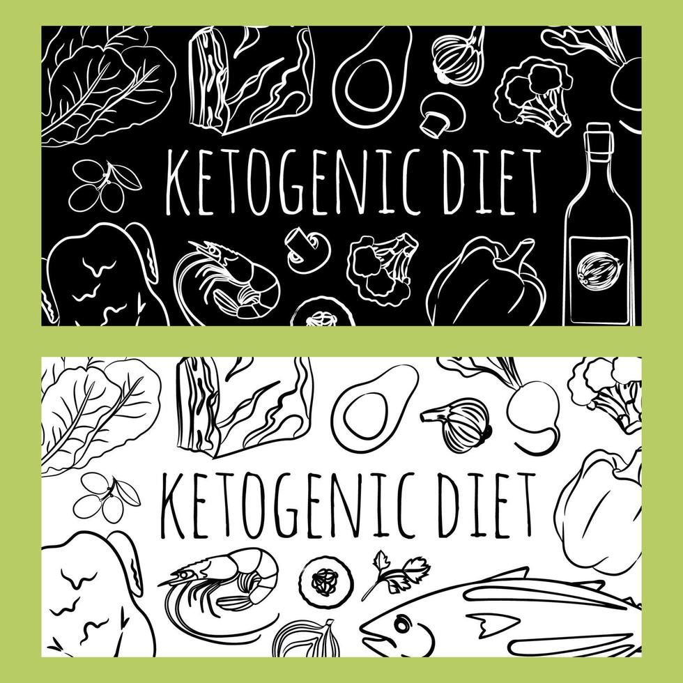 Keto Banner schwarz gesund Essen niedrig carb Text Vektor Flyer einstellen