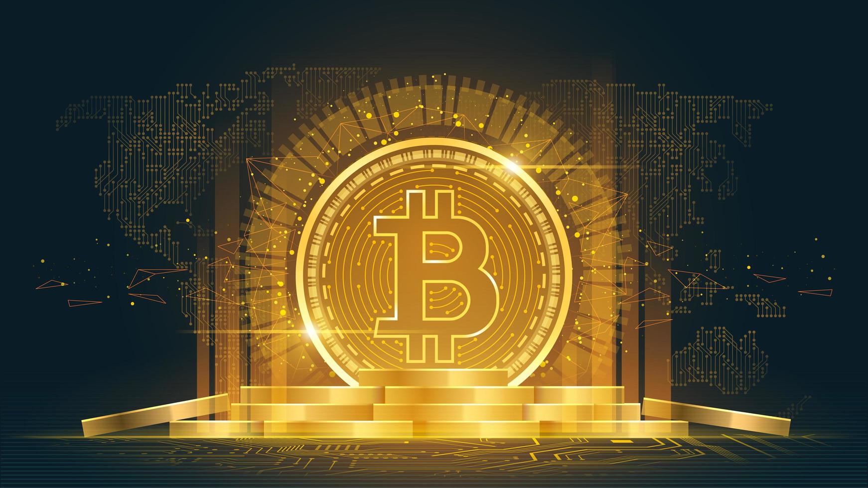 bitcoin-kryptovaluta med hög med mynt vektor