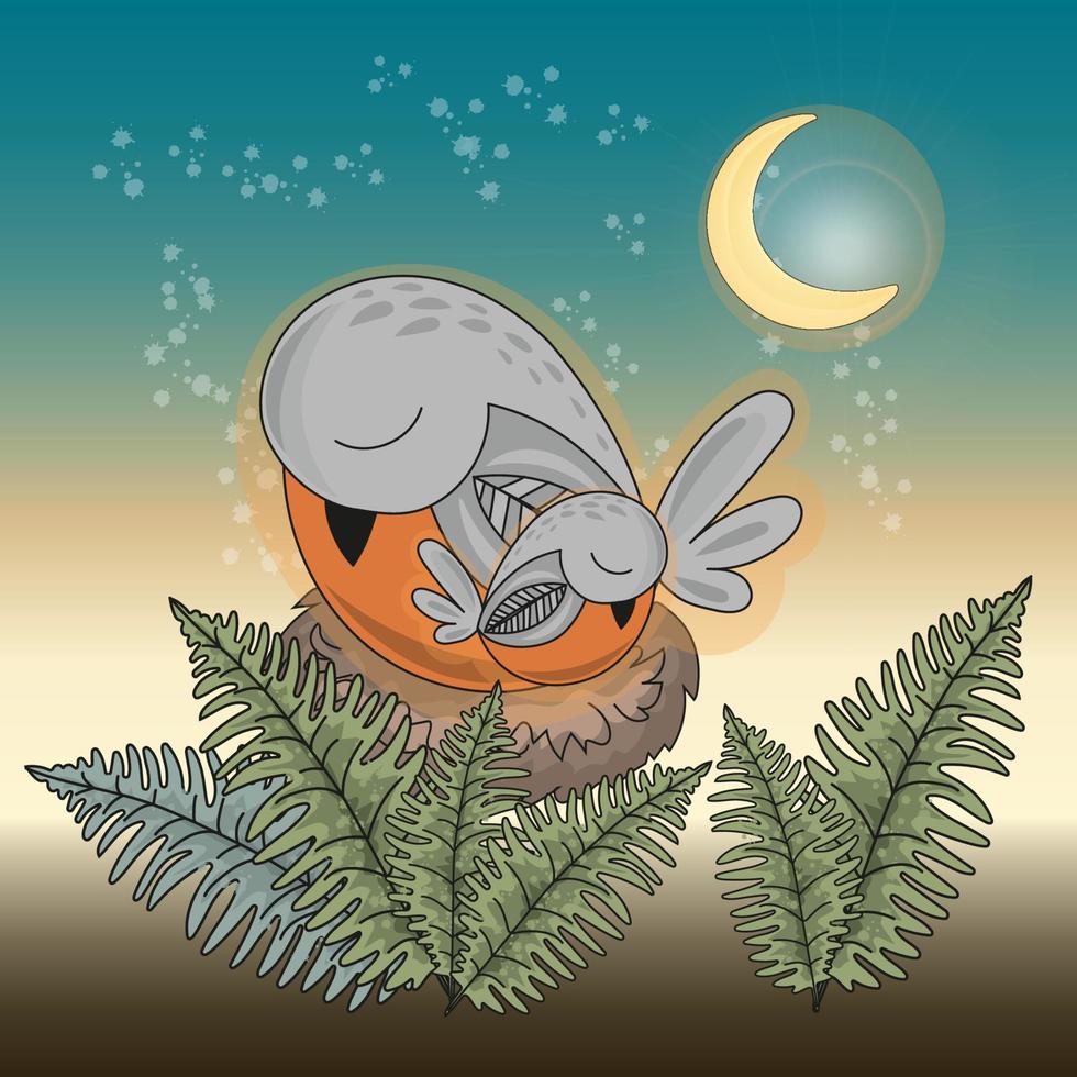 Bra natt fågel skog djur- tecknad serie vektor illustration uppsättning