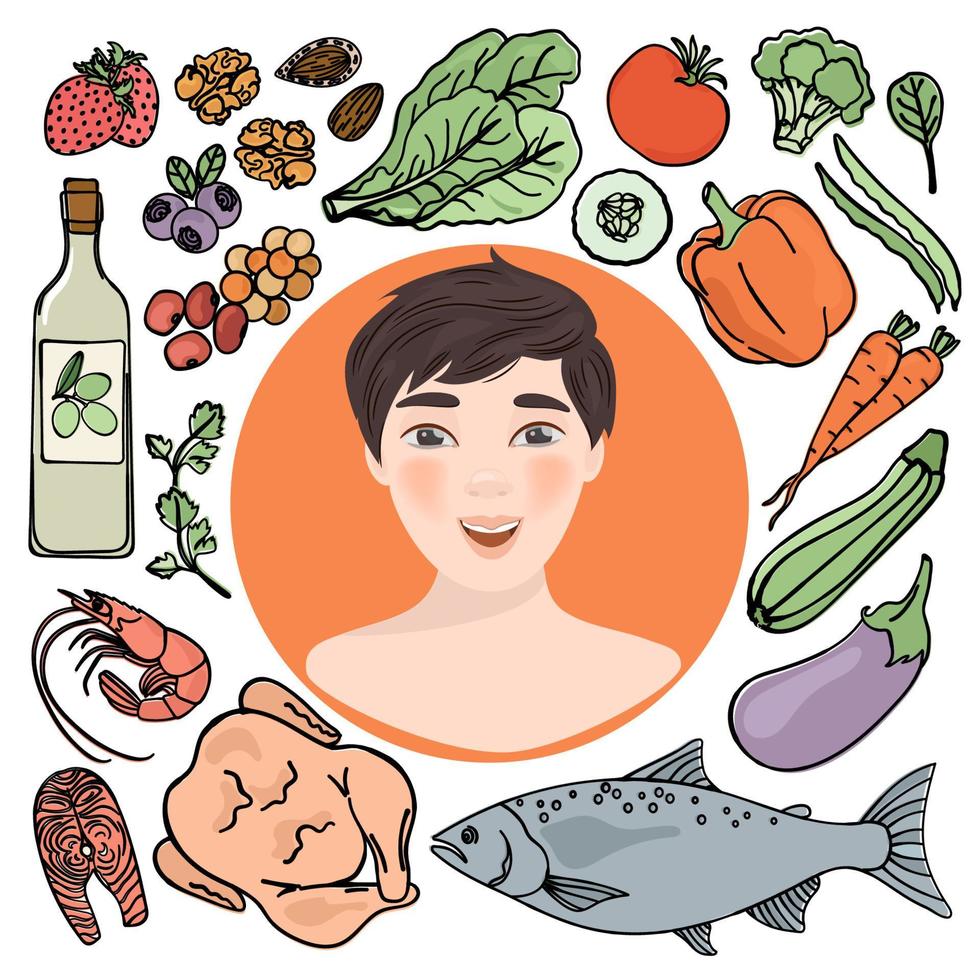 gesund Diät Medizin Mensch Ernährung Vektor Illustration einstellen