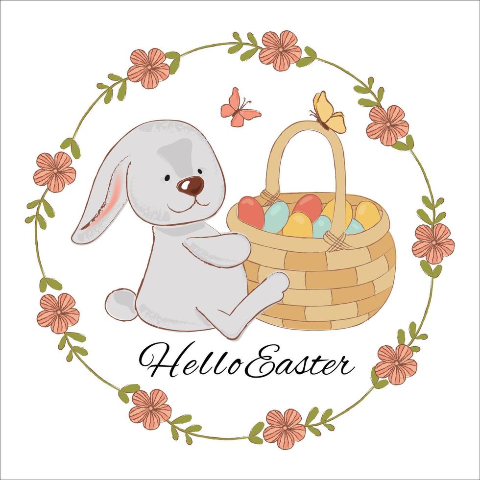 Hase und Korb Ostern Tier Urlaub Vektor Illustration einstellen