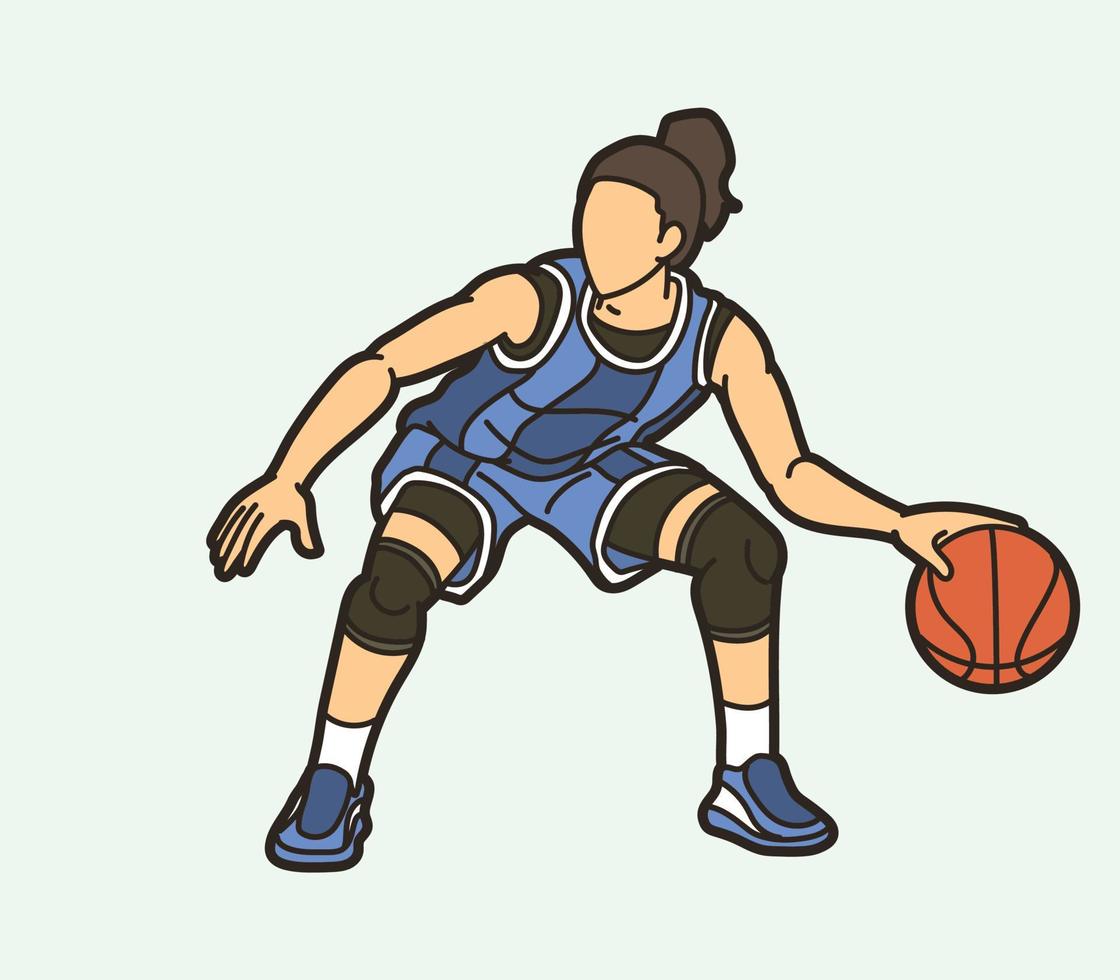 basketboll kvinna spelare tecknad serie sport grafisk vektor