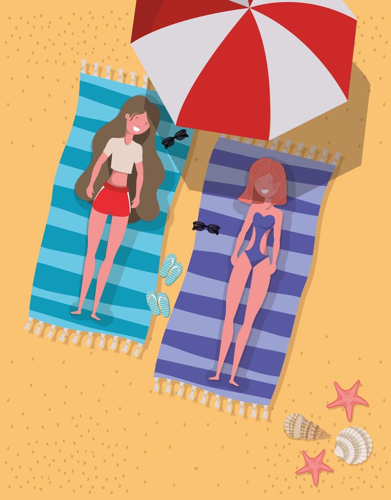 flickor med sommar badkläder design vektor