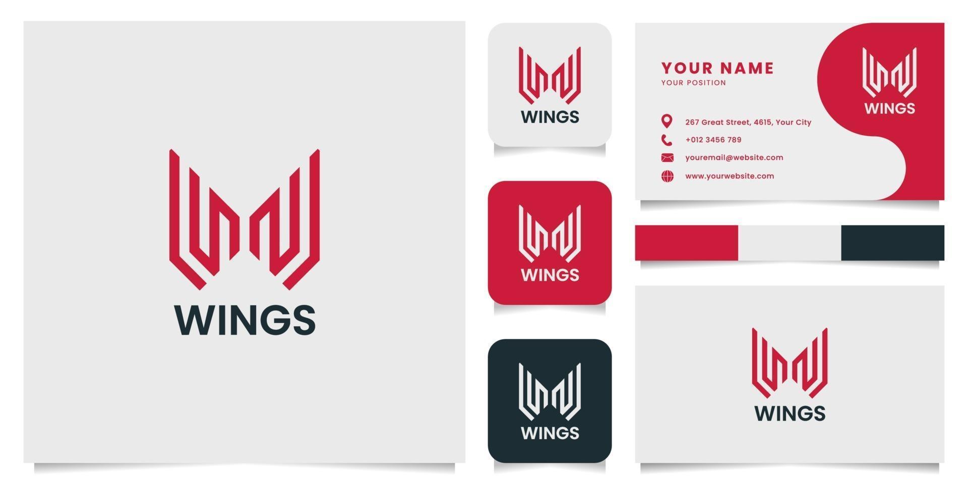 enkel och minimalistisk geometrisk vingar logotyp med visitkortsmall vektor