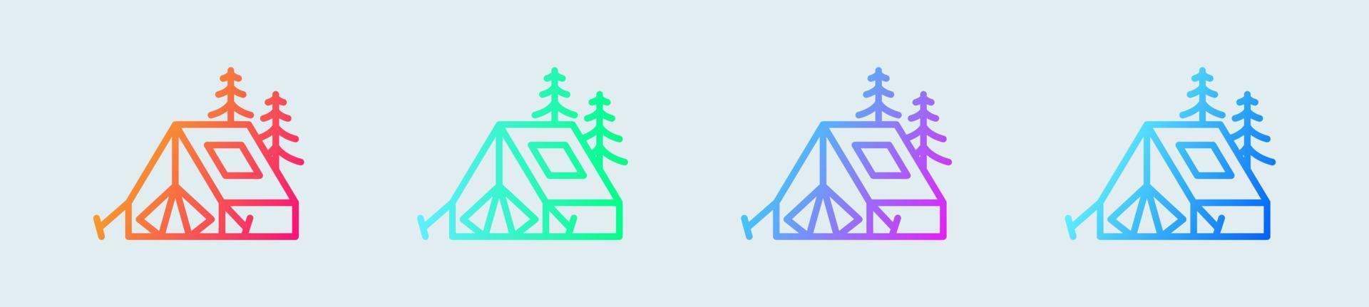 tält linje ikon i lutning färger. camping tecken vektor illustration.