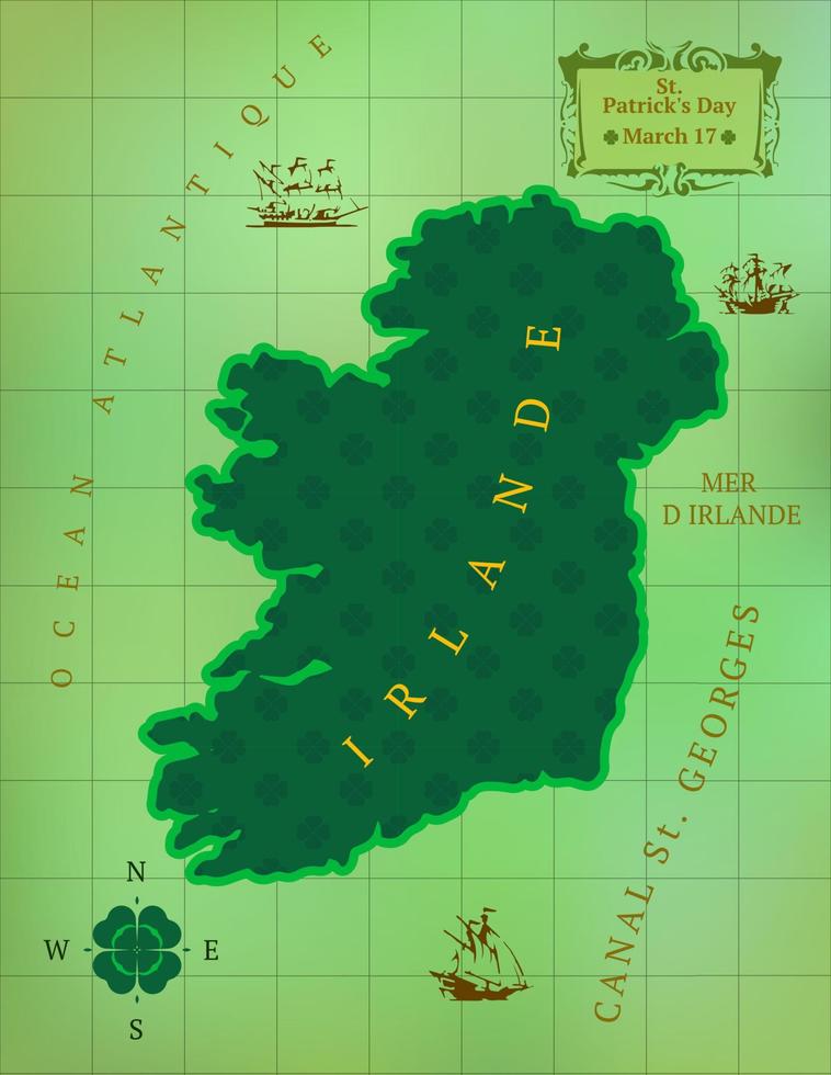 st. Patricks dag irland Karta i platt stil för skriva ut och design.vector illustration. vektor