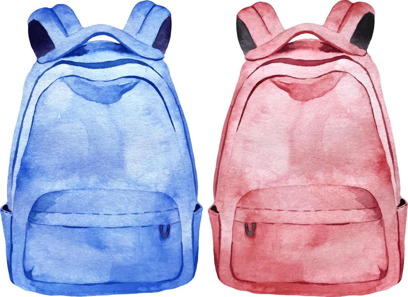 Aquarell rot und Blau Schule Rucksäcke zum Jungs und Mädchen vektor