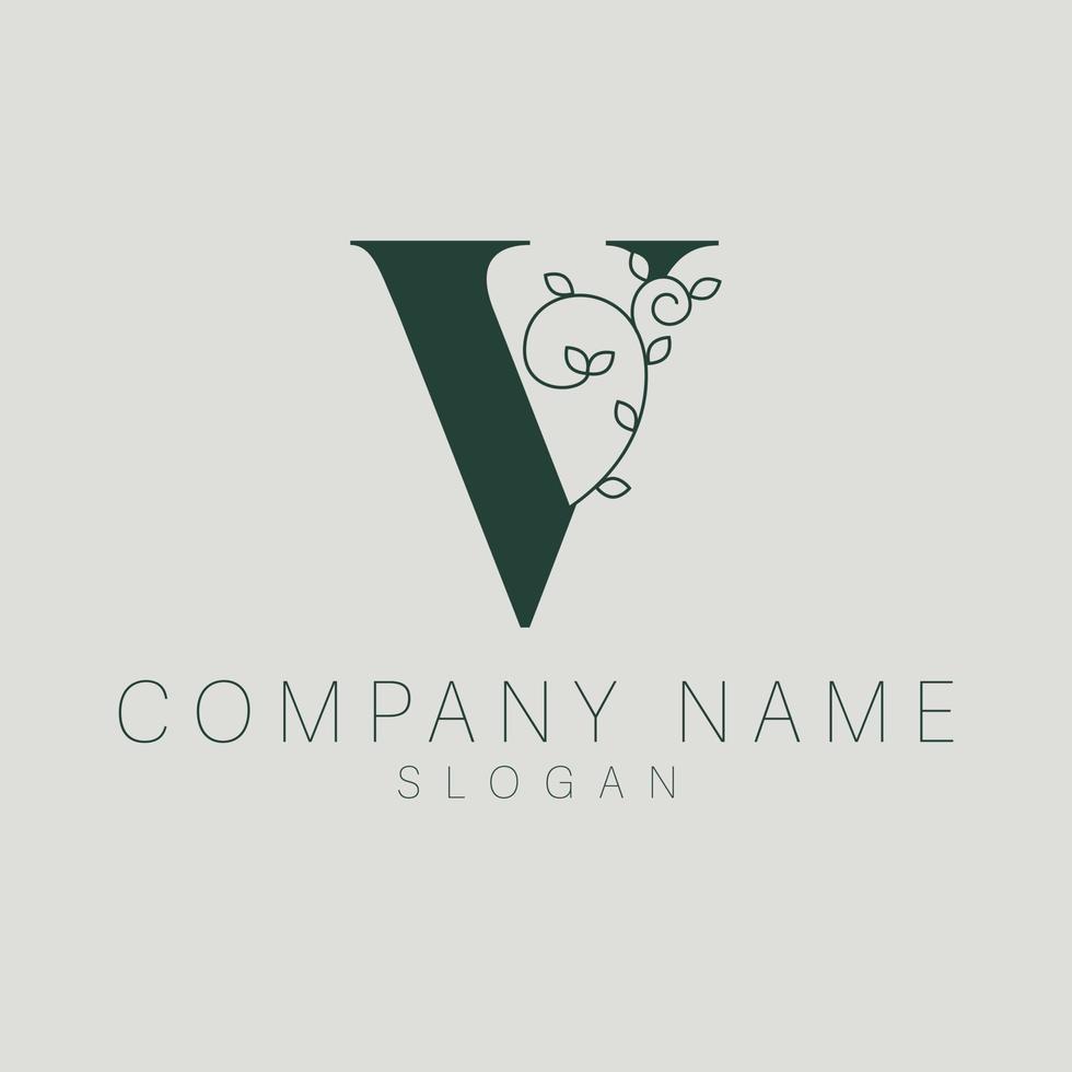 elegant logotyp. v brev med löv natur ikon. v monogram logotyp design. vektor