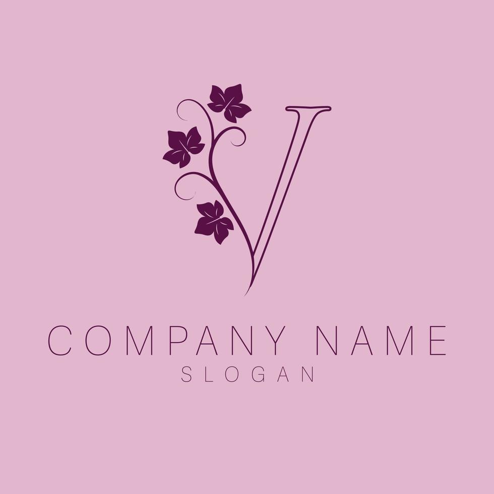 elegant logotyp. v brev med löv natur ikon. v monogram logotyp design. vektor