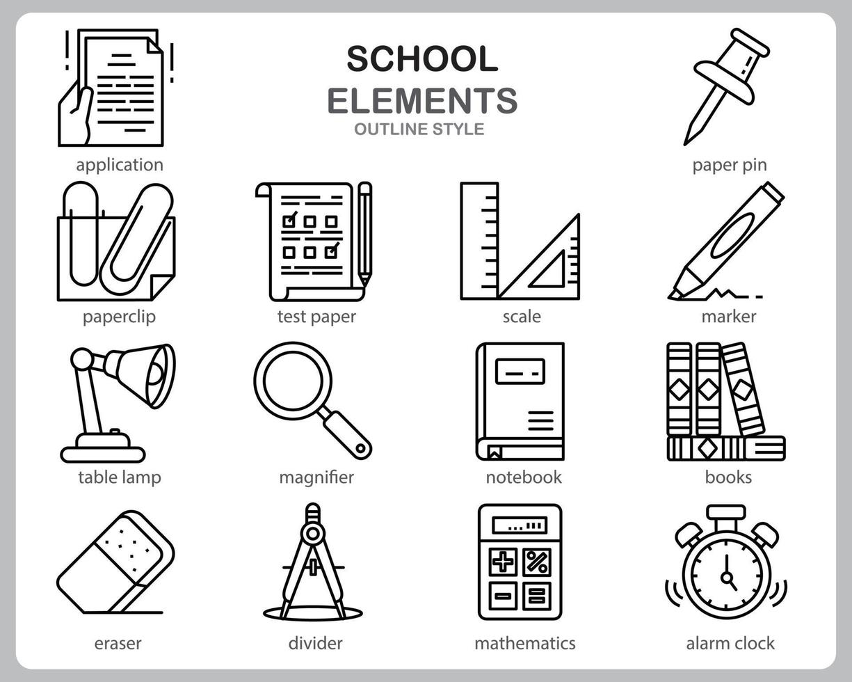 skolans ikonuppsättning för webbplats, dokument, affischdesign, utskrift, applikation. skolan koncept ikon dispositionsformat. vektor