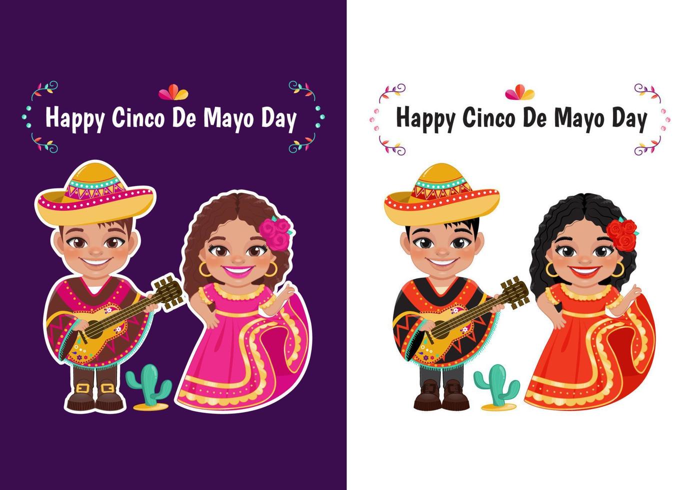 cinco de mayo i Maj 5 statlig Semester i mexico med tecknad serie pojke och flicka i mexikansk klädespersedlar för fira cinco de mayo händelse kort mall vektor