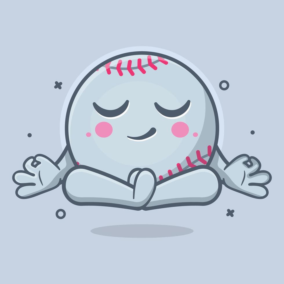 Ruhe Baseball Ball Charakter Maskottchen mit Yoga Meditation Pose isoliert Karikatur im eben Stil Design vektor