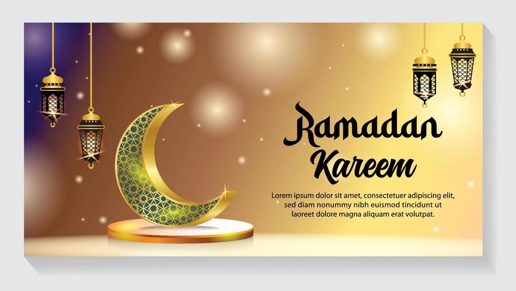 Halbmond islamisch mit Laterne zum Ramadan karem. golden Hälfte Mond, Vektor Illustration Design
