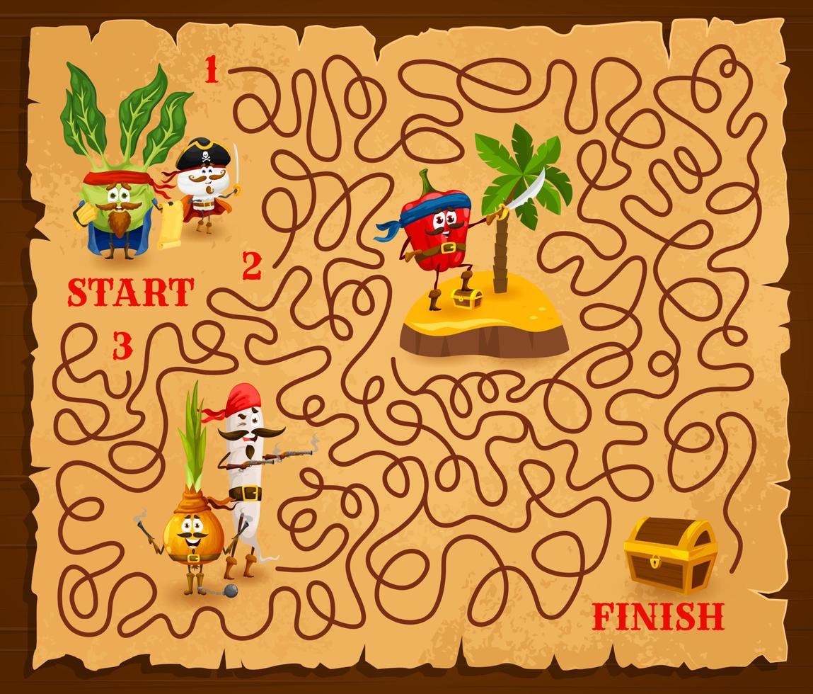 labyrint labyrint tecknad serie vegetabiliska pirater och bröst vektor