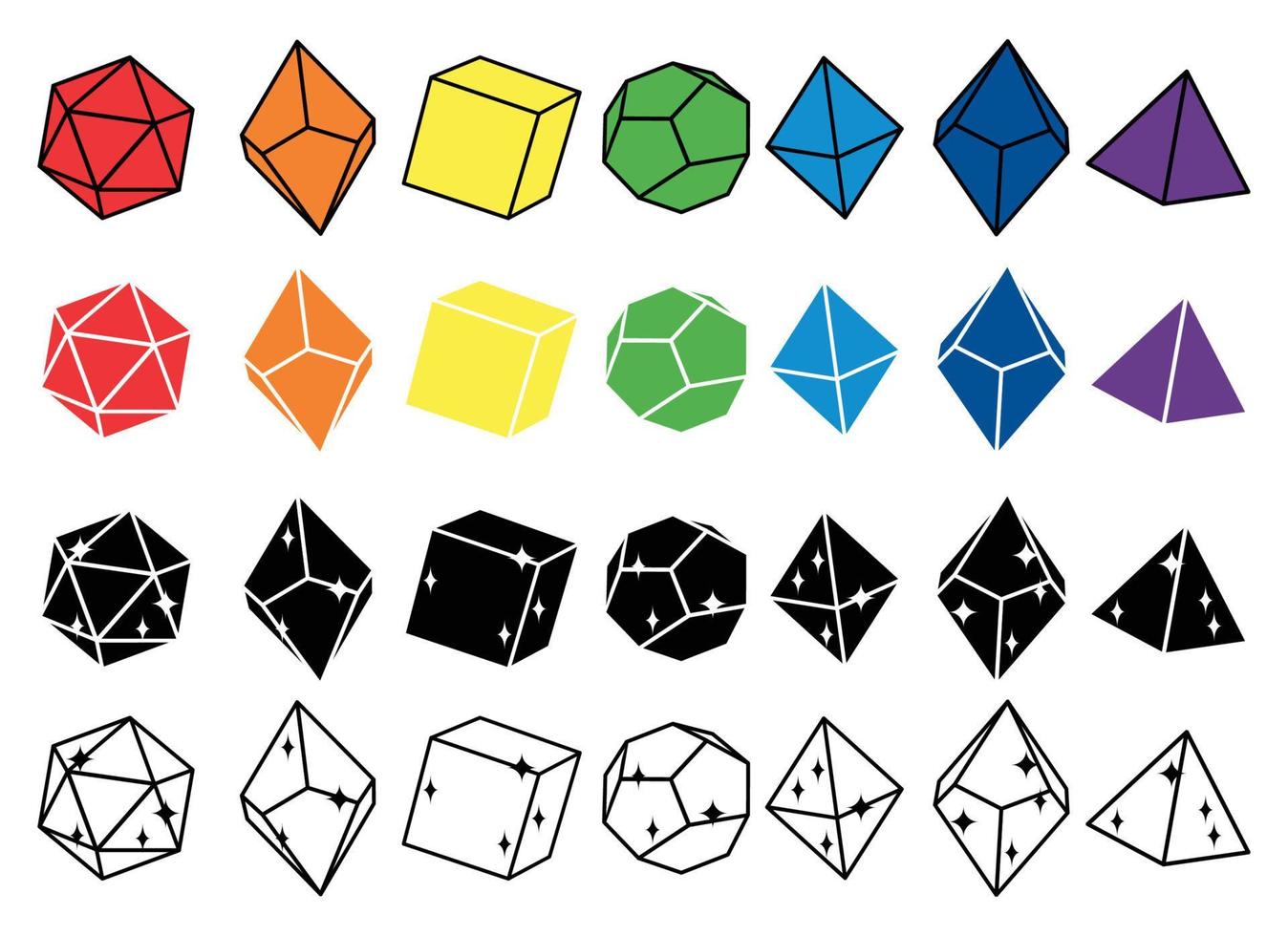Schwarz, Weiß und mehrfarbig Würfel zum Rollenspiel vektor