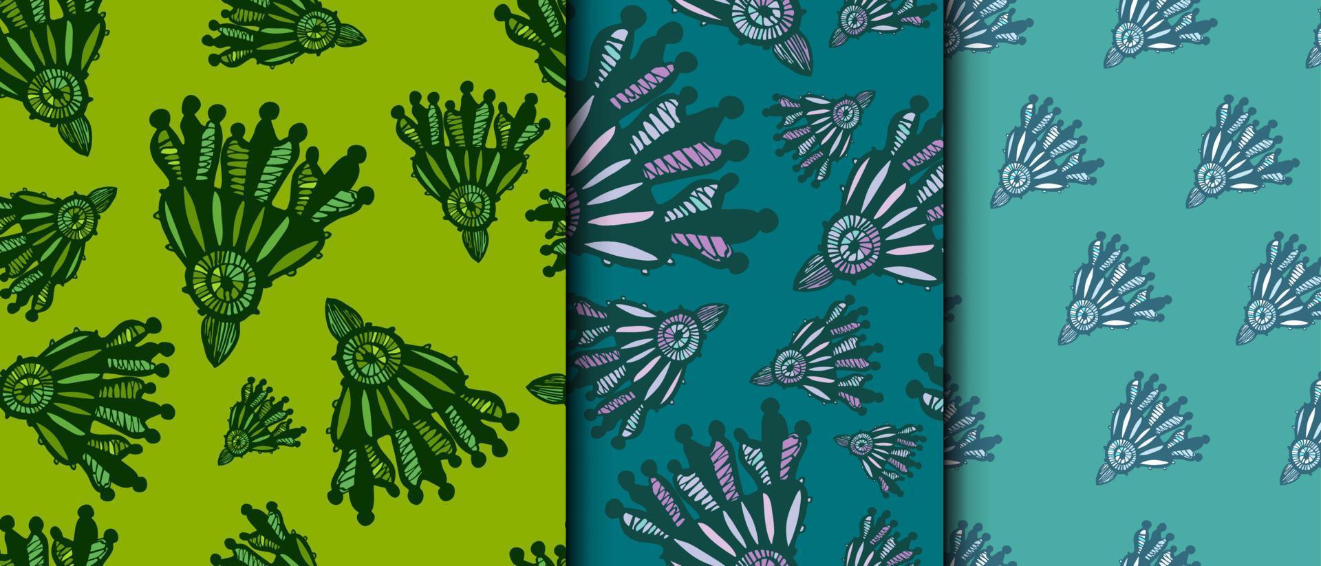 einstellen von dekorativ Celosia Muster. nahtlos Textur. Stoff Design, Hintergrund vektor