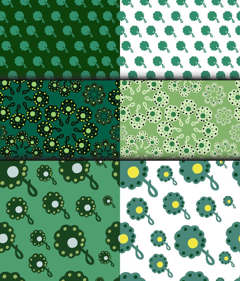 uppsättning av blommig sömlös mönster. texturer med dekorativ grön blomma vektor