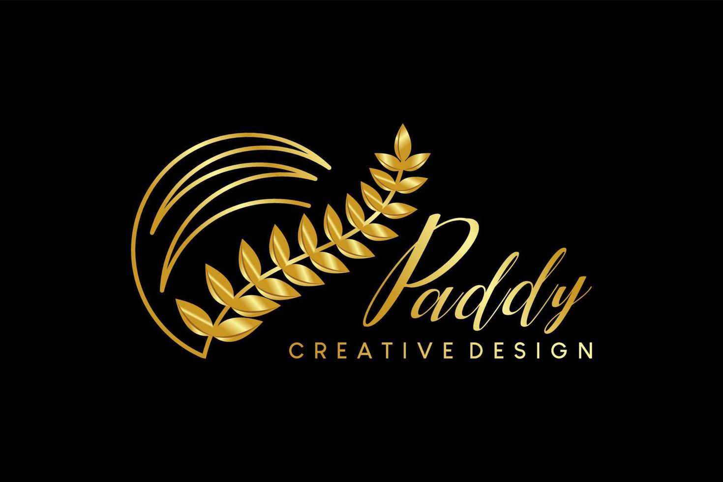 Luxus Stil Gold Farbe Paddy oder Weizen Logo Design vektor