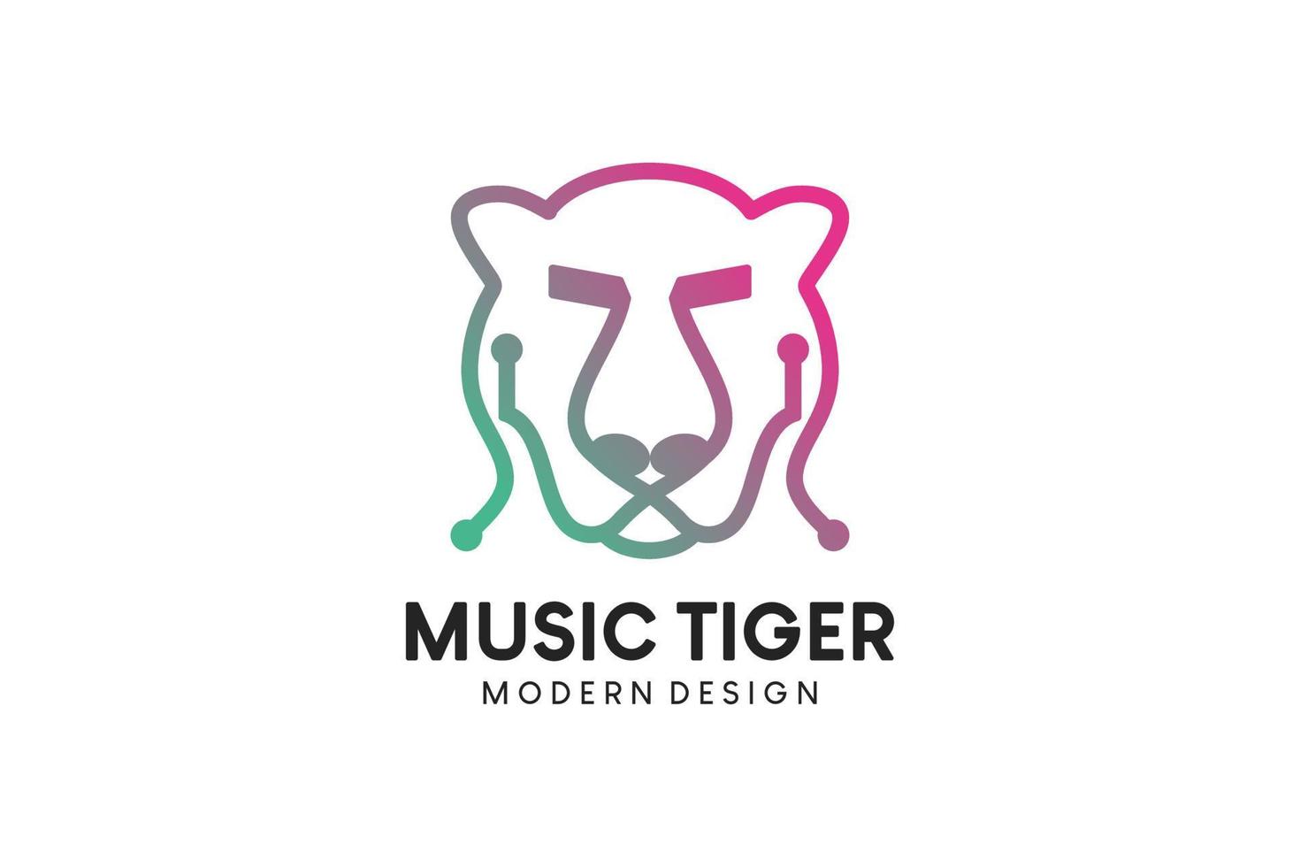 Musik- Logo Vektor Illustration Design mit Ton Symbol Tiger Kopf gestalten gestreift Stil