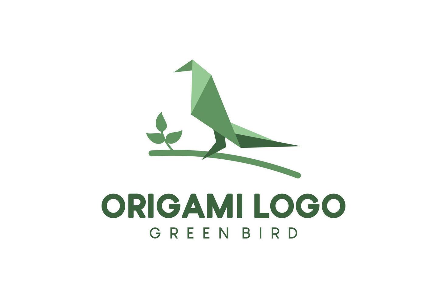 grön abstrakt origami fågel logotyp design på en träd gren vektor