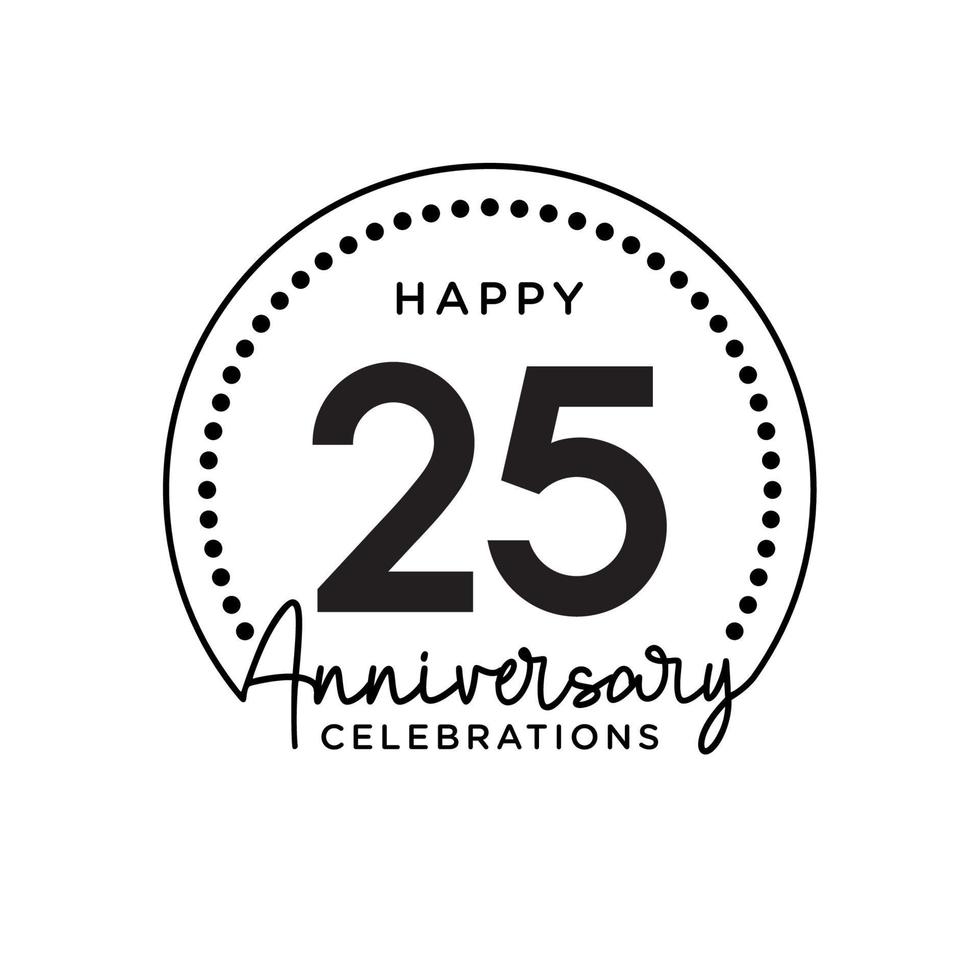 25 år årsdag. årsdag mall design begrepp, svartvit, design för händelse, inbjudan kort, hälsning kort, baner, affisch, flygblad, bok omslag och skriva ut. vektor eps10