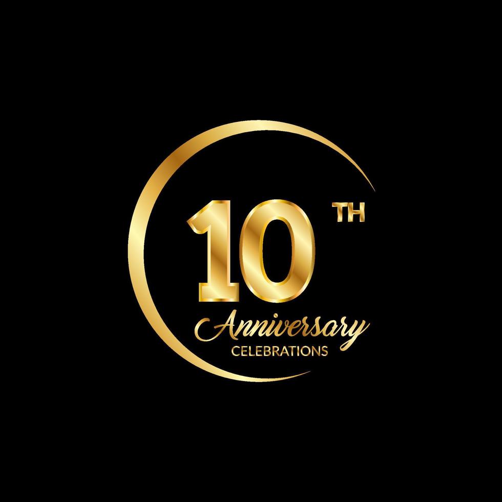 10 år årsdag. årsdag mall design begrepp med gyllene siffra , design för händelse, inbjudan kort, hälsning kort, baner, affisch, flygblad, bok omslag och skriva ut. vektor eps10