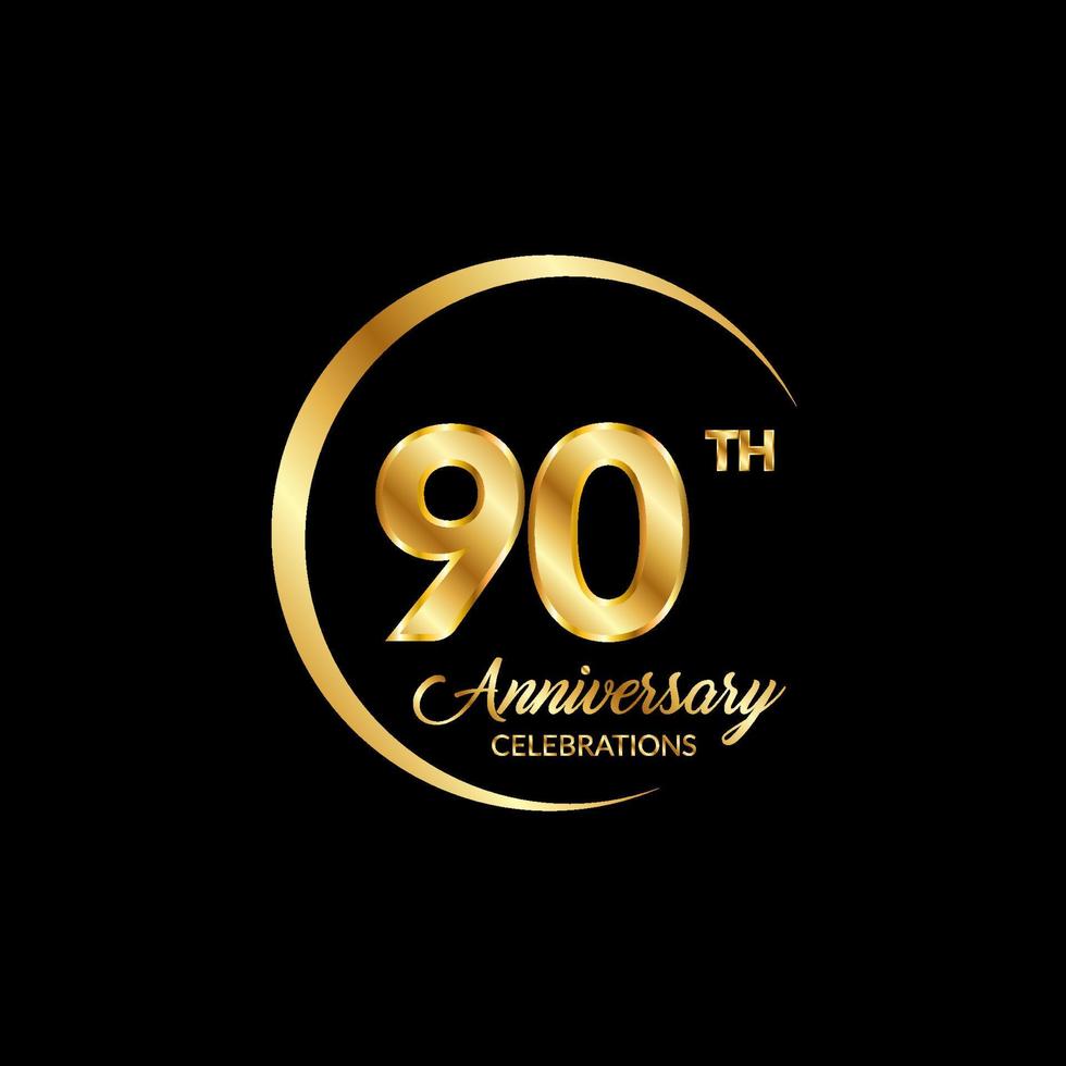 90 år årsdag. årsdag mall design begrepp med gyllene siffra , design för händelse, inbjudan kort, hälsning kort, baner, affisch, flygblad, bok omslag och skriva ut. vektor eps10