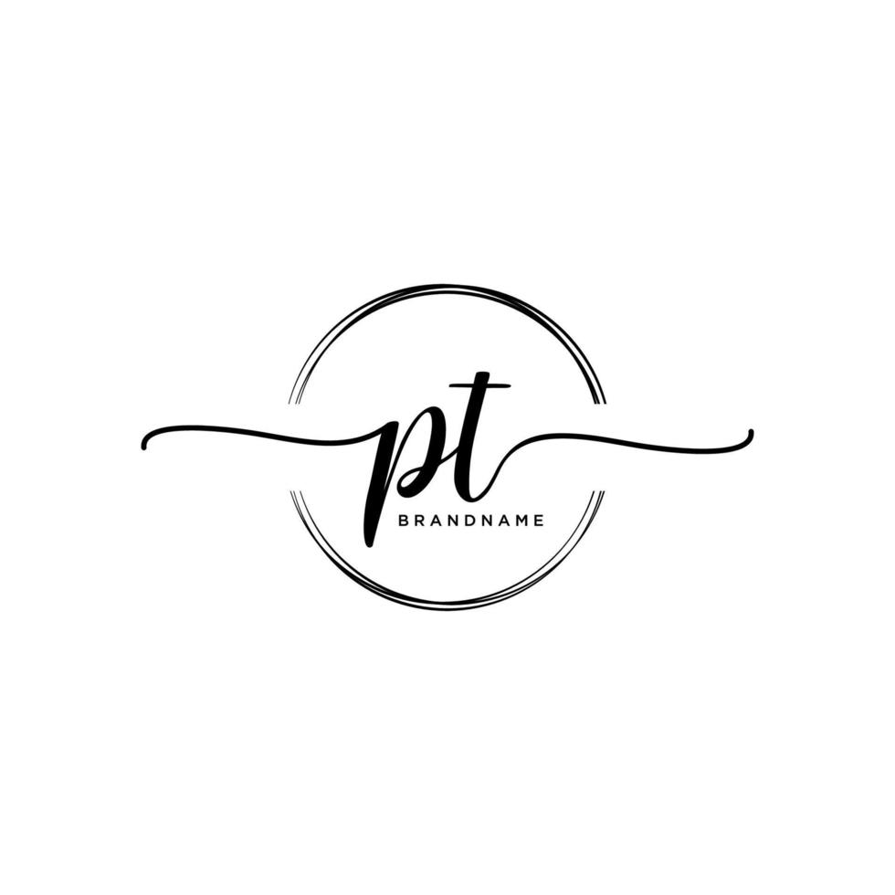 första pt feminin logotyp samlingar mall. handstil logotyp av första signatur, bröllop, mode, smycken, boutique, blommig och botanisk med kreativ mall för några företag eller företag. vektor