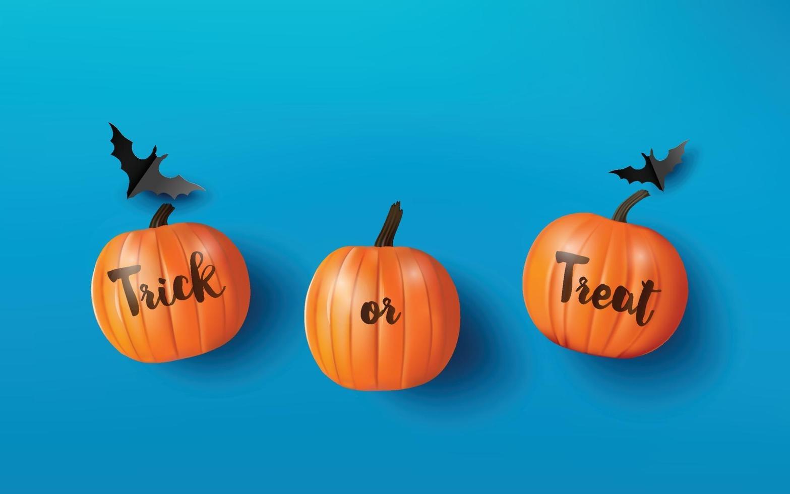 lycklig halloween hälsning banner med pumpor och fladdermöss. pappersskuren stil vektor