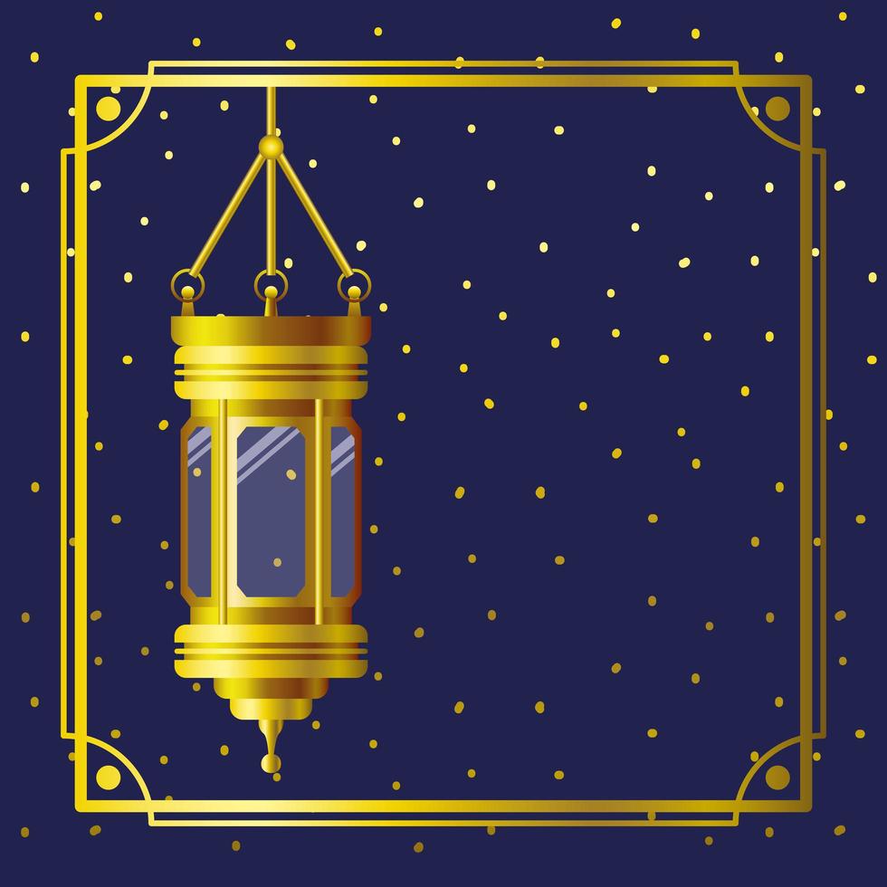 ramadan kareem gyllene ram med lampa hängande vektor