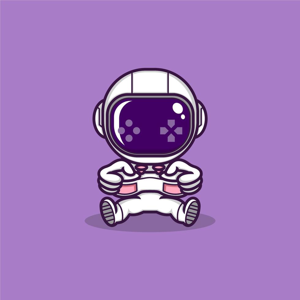 söt tecknad serie astronaut spelar med joystick vektor