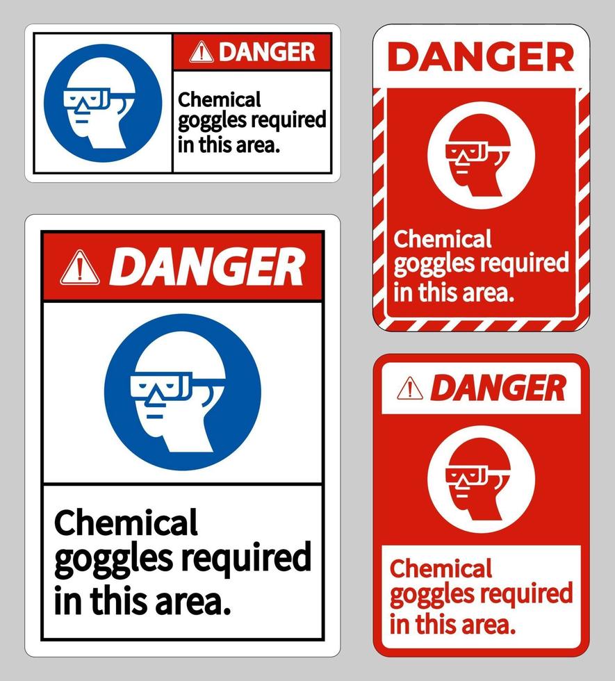 Warnschild Chemische Schutzbrille in diesem Bereich Zeichensatz erforderlich vektor