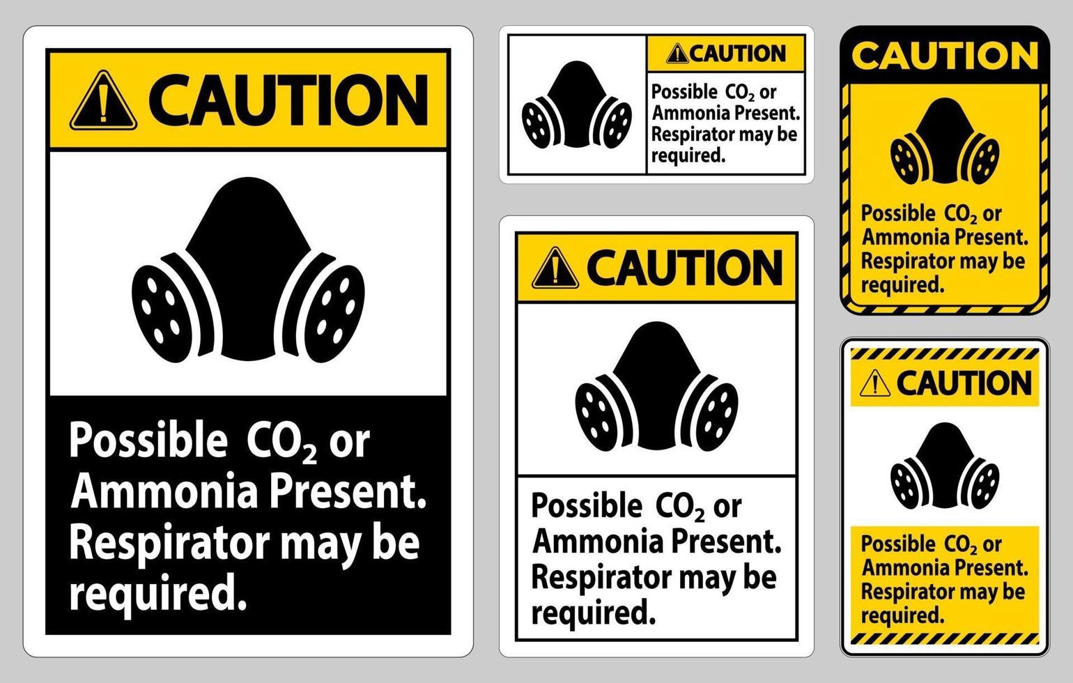 försiktighet ppe tecken möjlig co2 eller ammoniak presentation tecken uppsättning vektor