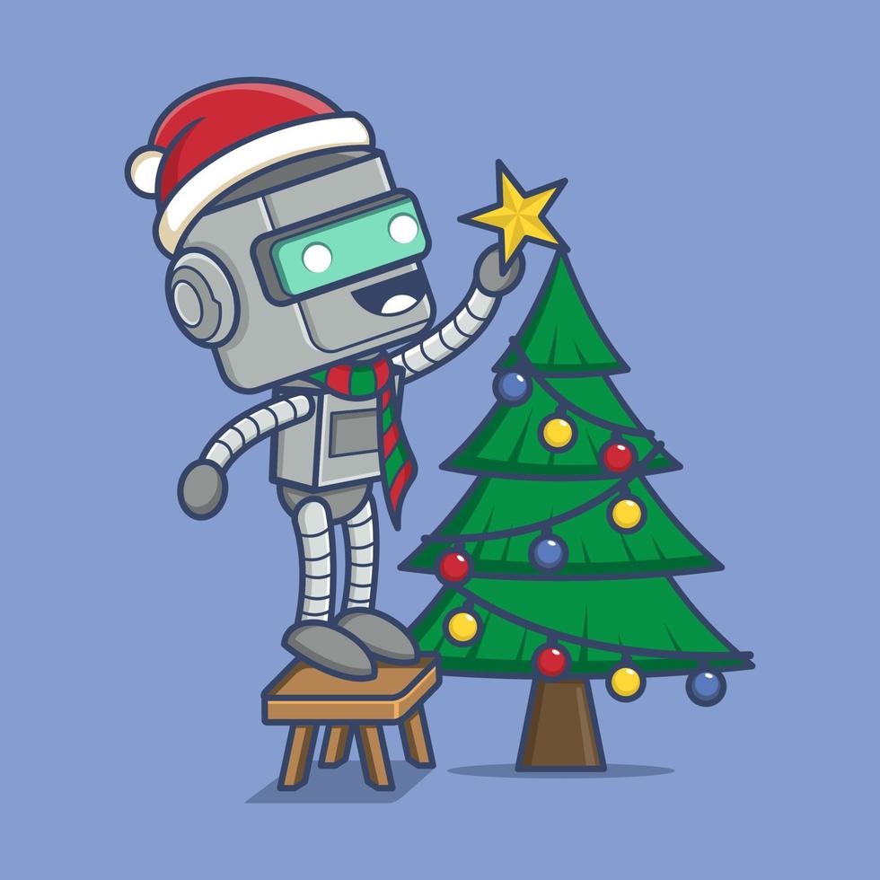 söt tecknad serie robot på jul vektor