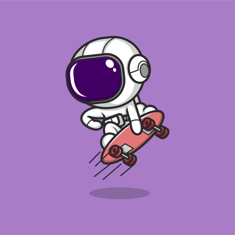 söt tecknad serie astronaut spelar skateboard vektor