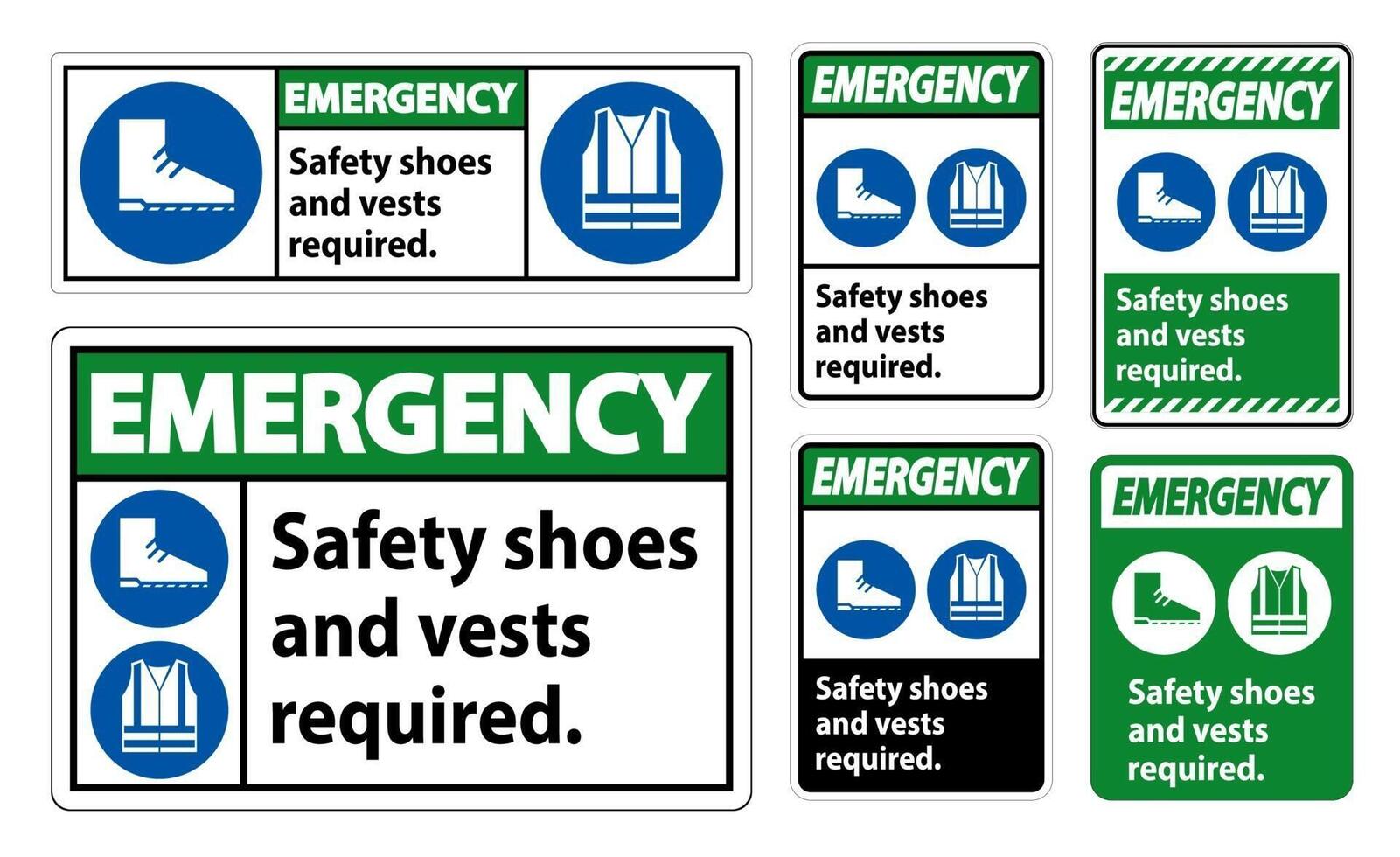 nödskydd säkerhetsskor och väst krävs med ppe symboler teckenuppsättning vektor