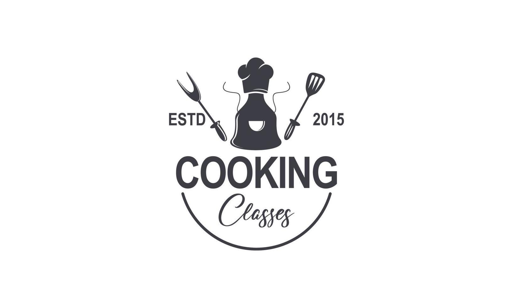 Jahrgang Kochen Klasse und Essen Etiketten Embleme Abzeichen Logo kulinarisch Schule Kochen Kurse vektor