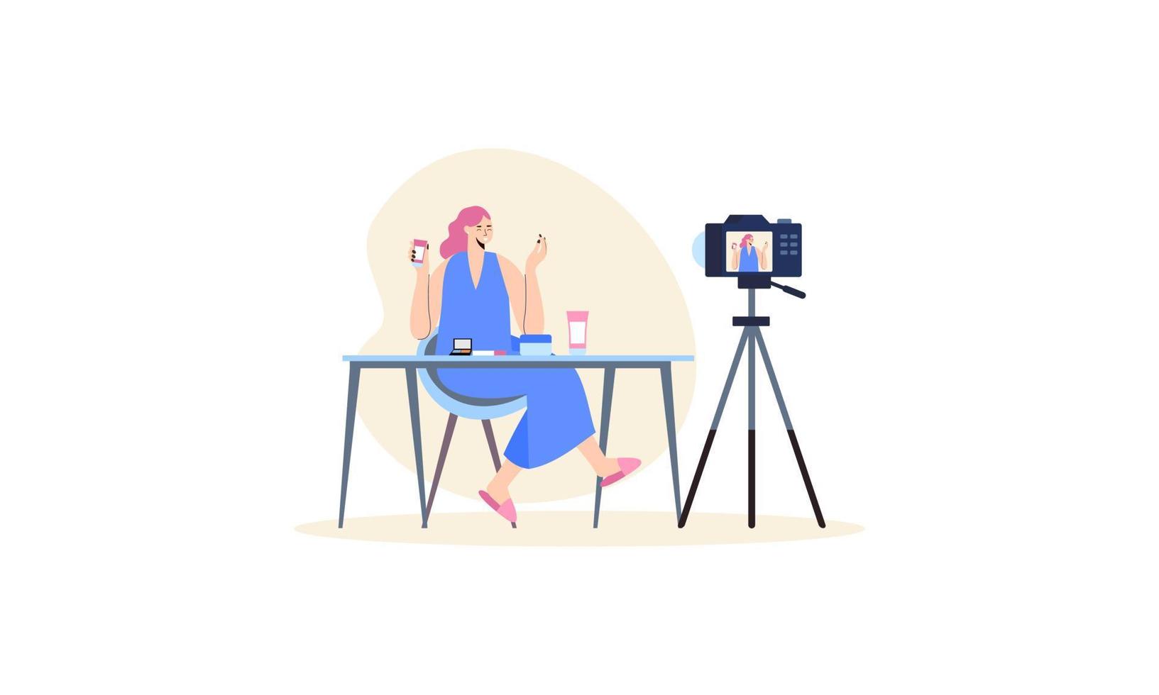 skönhet bloggare inspelning smink handledning video för henne vlog illustration vektor