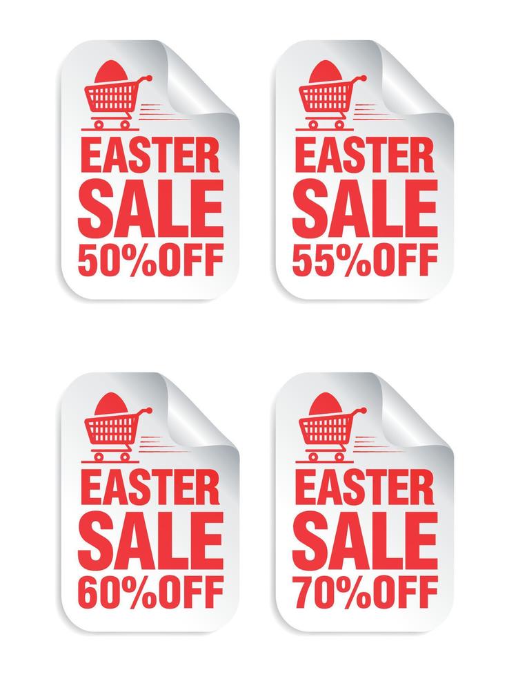 Ostern Verkauf Weiß Aufkleber einstellen mit rot Text. Verkauf 50, 55, 60, 70 aus vektor