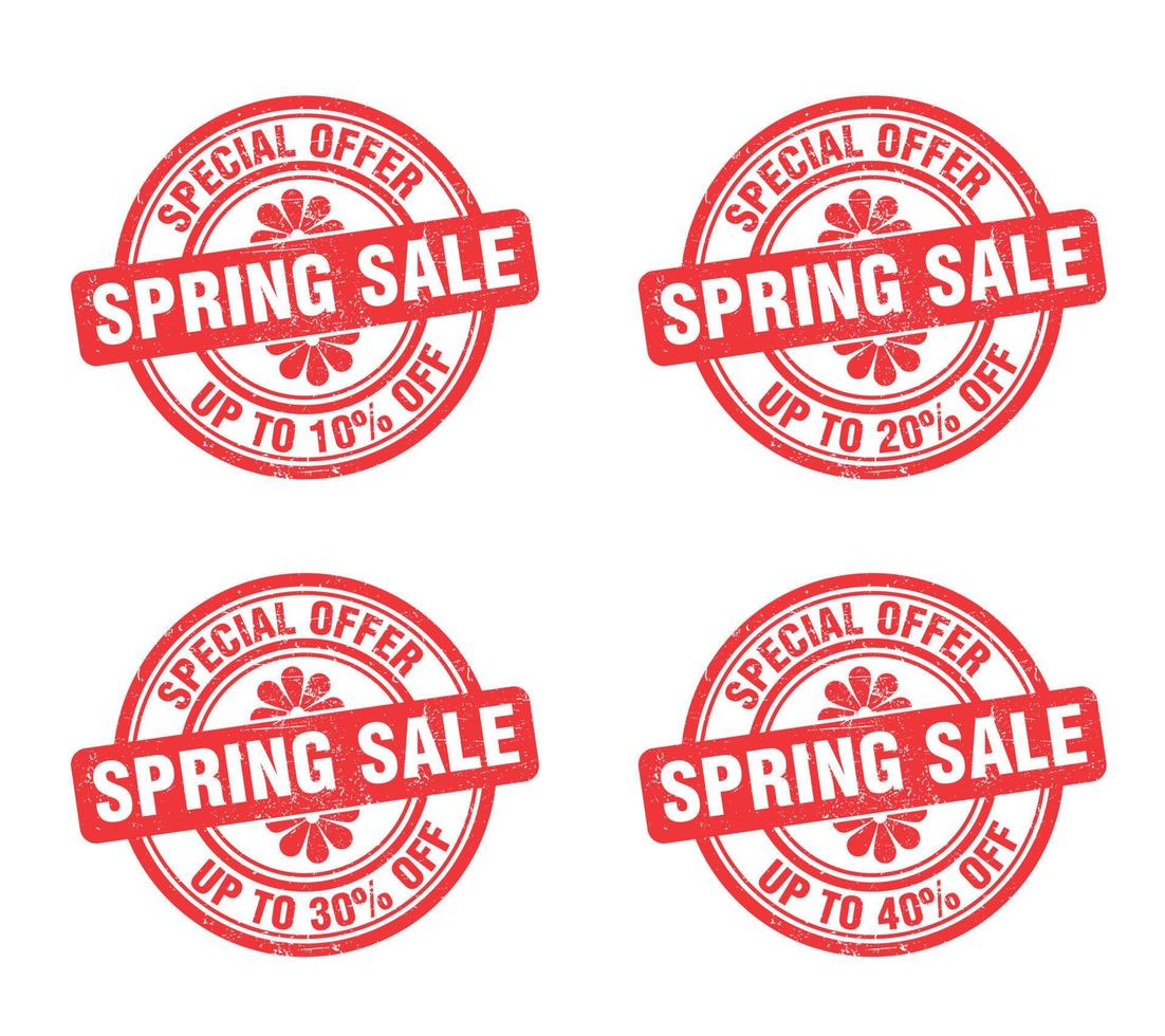 Frühling Verkauf Grunge Briefmarke Zeichen Satz. Verkauf oben zu 10, 20, 30, 40 Prozent aus vektor