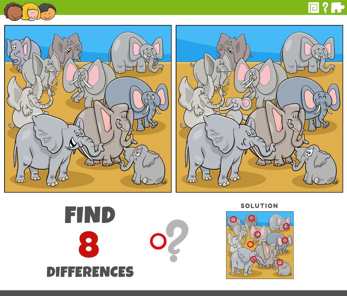 skillnader spel med tecknad serie elefanter tecken vektor