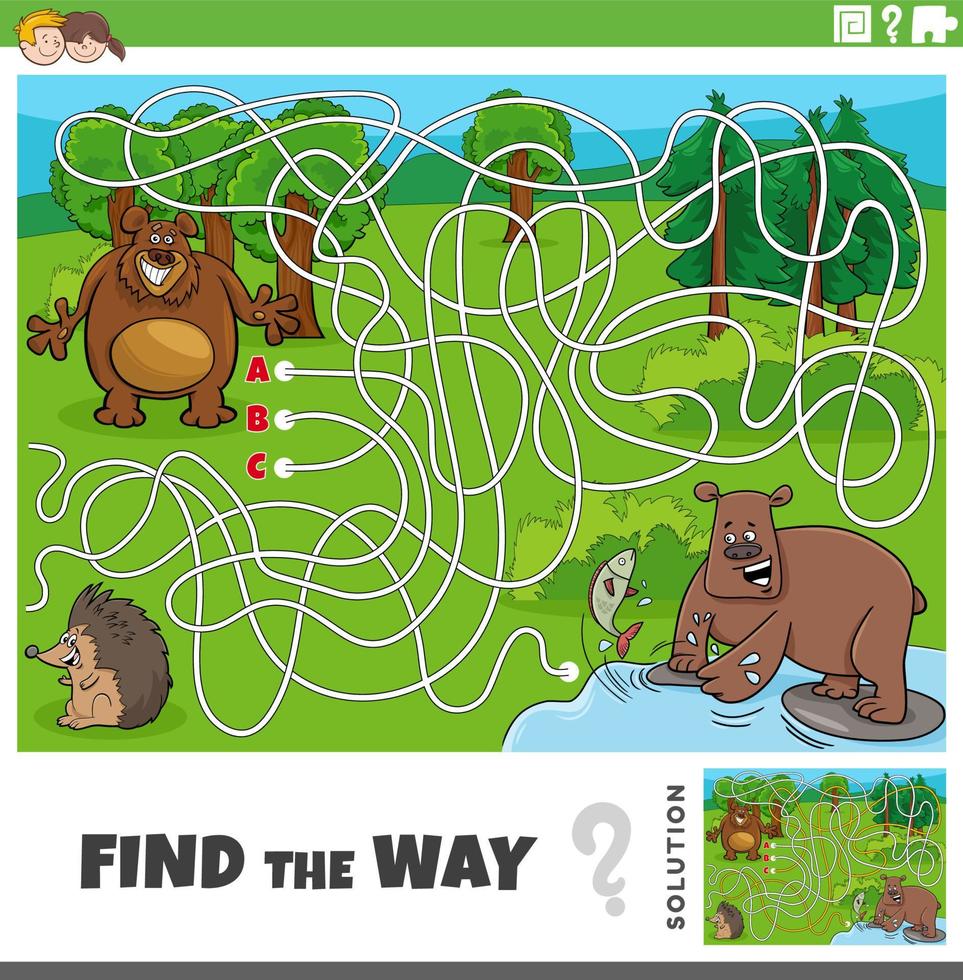 hitta de sätt spel med tecknad serie björnar djur- tecken vektor