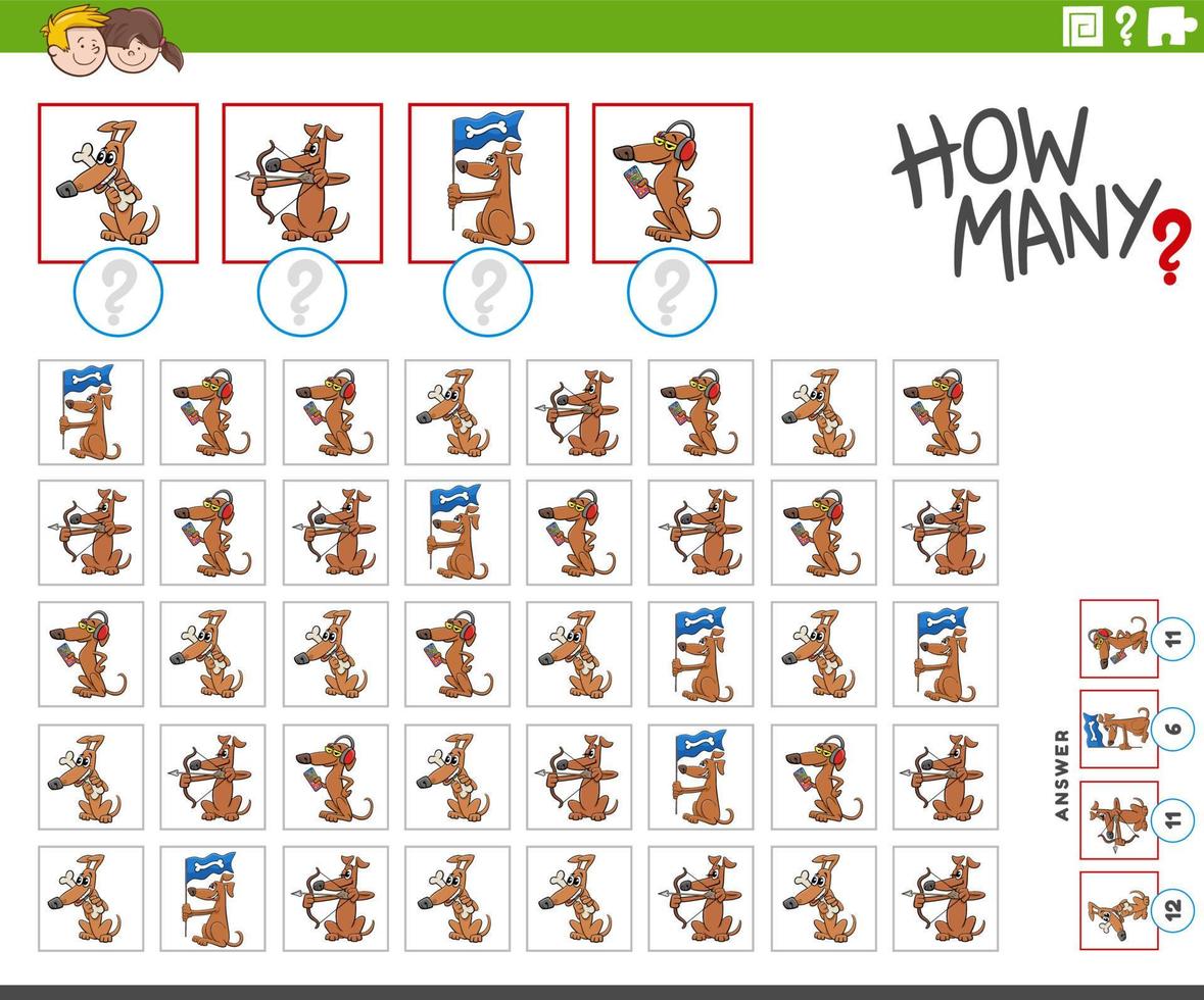 på vilket sätt många tecknad serie hundar tecken räkning spel vektor
