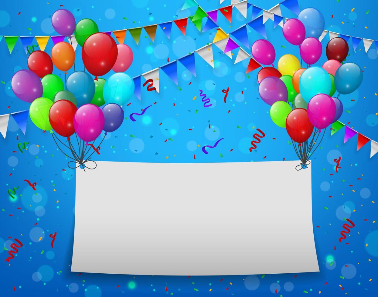 flygande ballonger med papper och plats för text blå bakgrund vektor