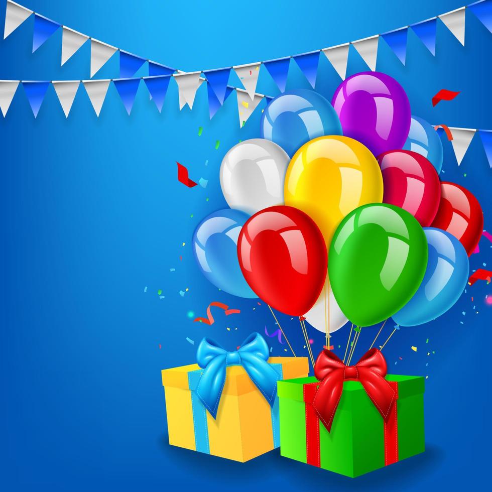 Geburtstag Hintergrund mit Luftballons, Geschenk und Konfetti, Vektor Illustration